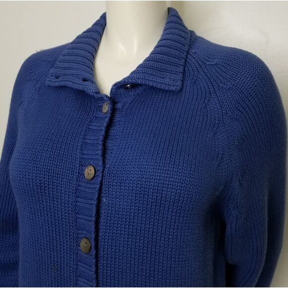 Lands' End Women's Blue Button Up Sweater - Picture 4 of 8